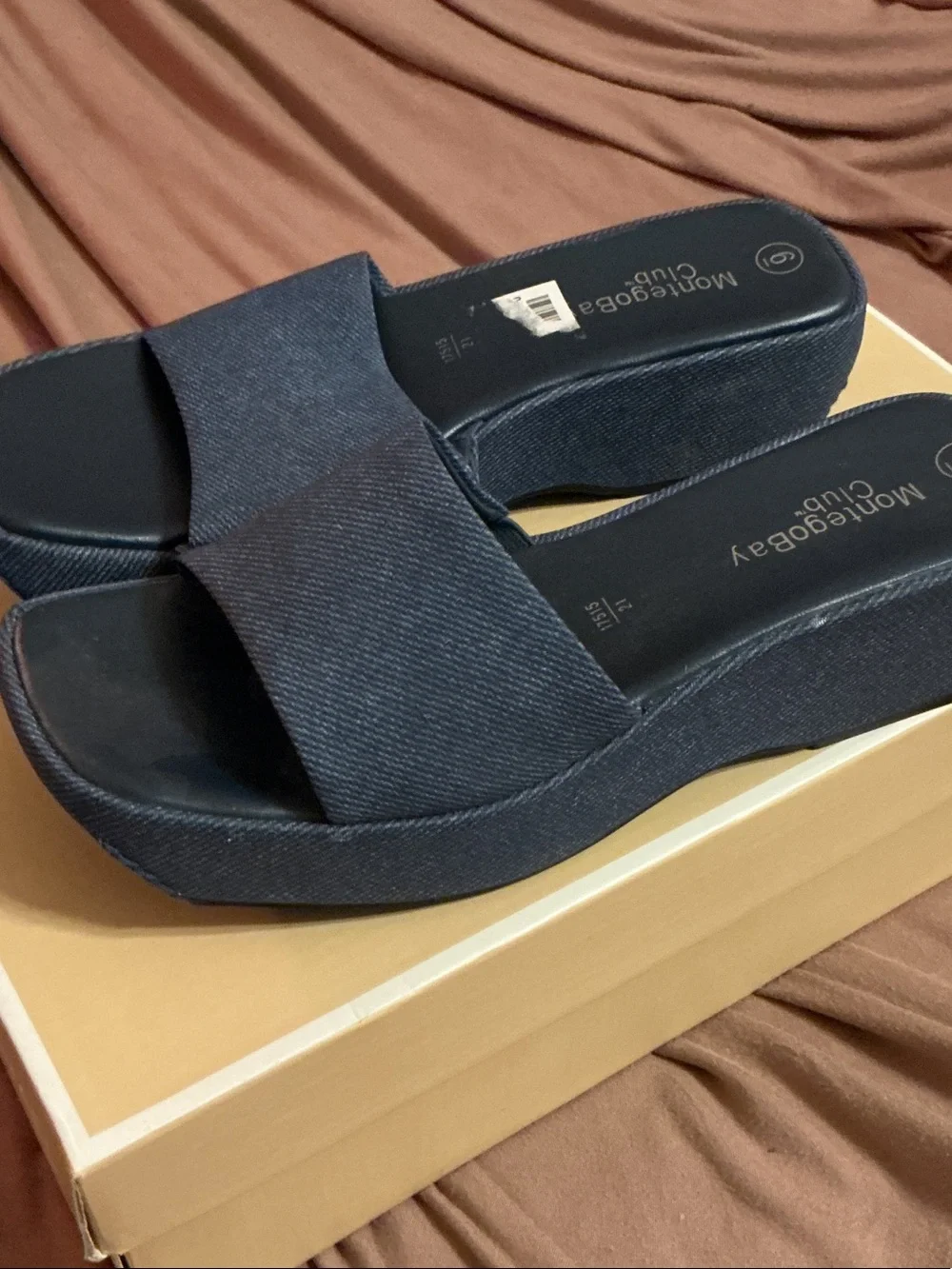 Montego Bay Club Dark Blue Platform Slide Wedges